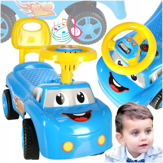 JAZDA NA TLAČOVAČI PRE DETI AUTO SO ZVUKOVÝM Klaksónom AUTOSMILE + Klasické nálepky EcoKidWood 1 ks.